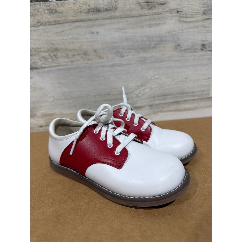 Footmates Cheer Saddle Shoes Girls 10 Wide White Red Leather Classic Retro EUC